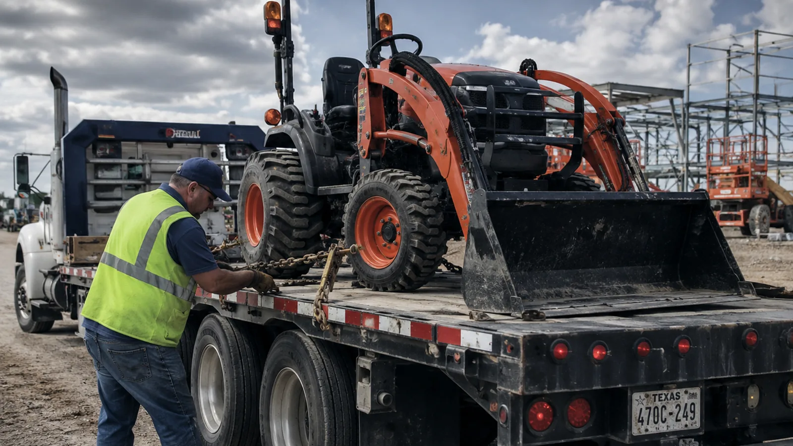 Heavy Equipment Transport loaded and secured for door-to-door transport across all 50 states.