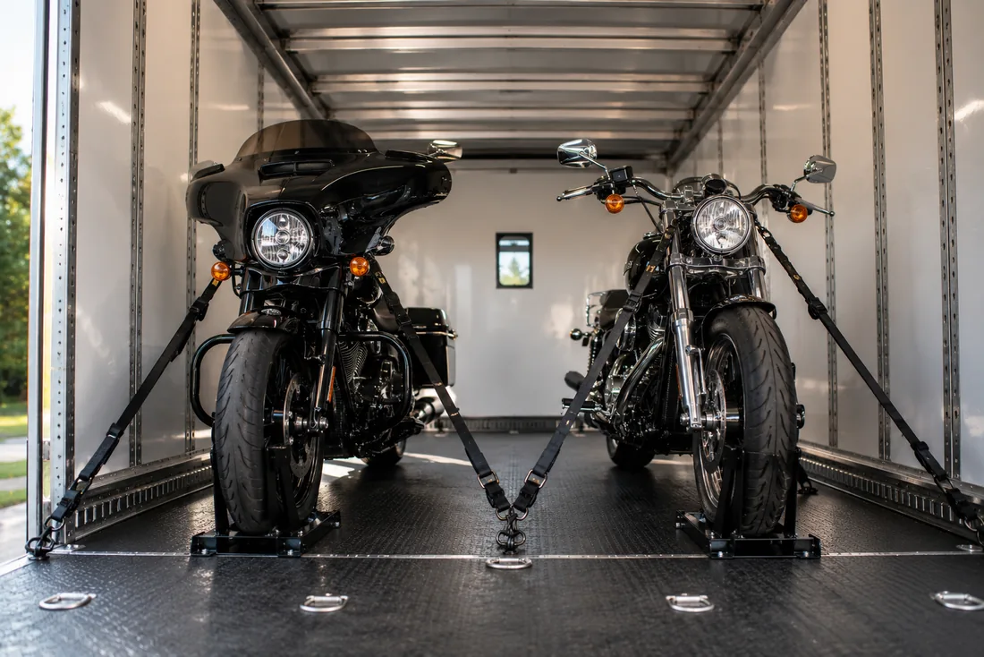 Motorcycle Shipping loaded and secured for door-to-door transport across all 50 states.
