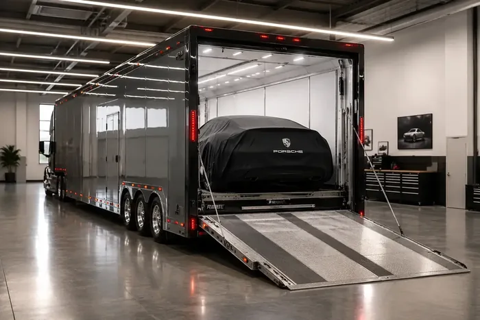 US Car Mover carrier loading a customer vehicle for door-to-door transport