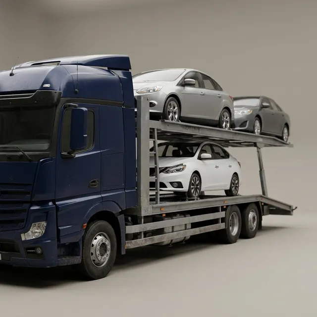 Open two-level car carrier loaded with sedans