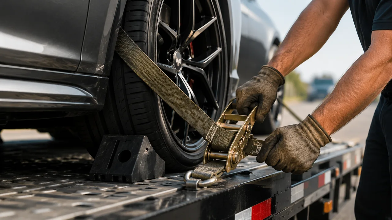 Vehicle loaded for enclosed auto transport